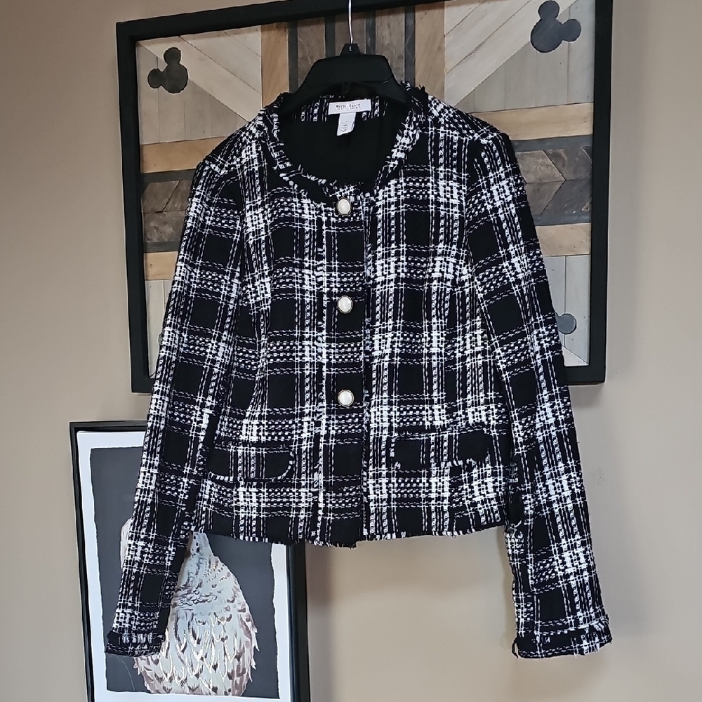 White House Black Market Black and White Checkered Blazer